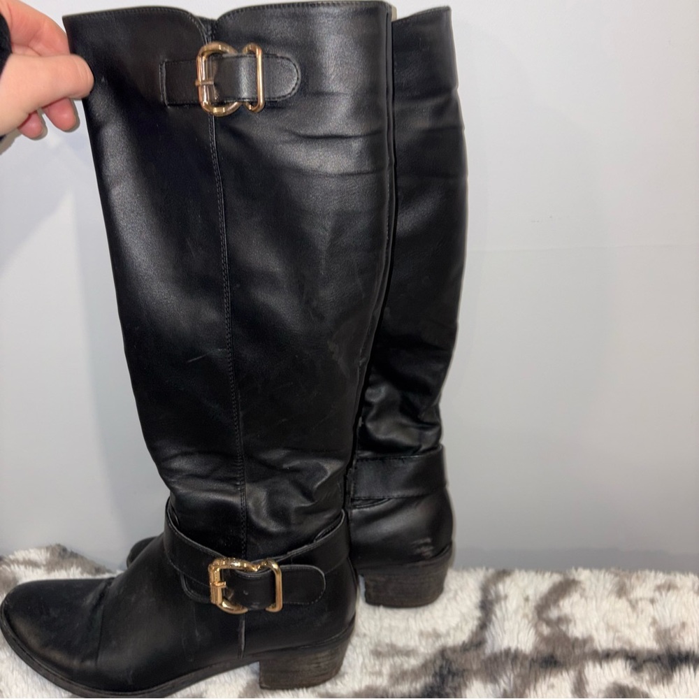 Steve Madden Black Over the Knee Boots with Gold Buckles